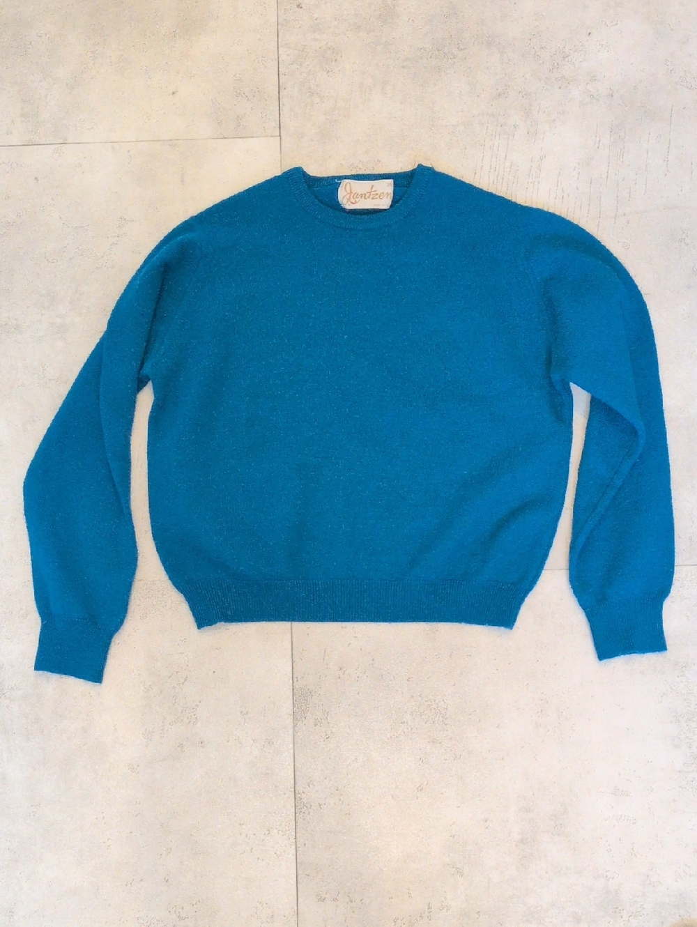 Jantzen Vintage Wool Teal Crewneck Cropped Sweater - Women's Size XS